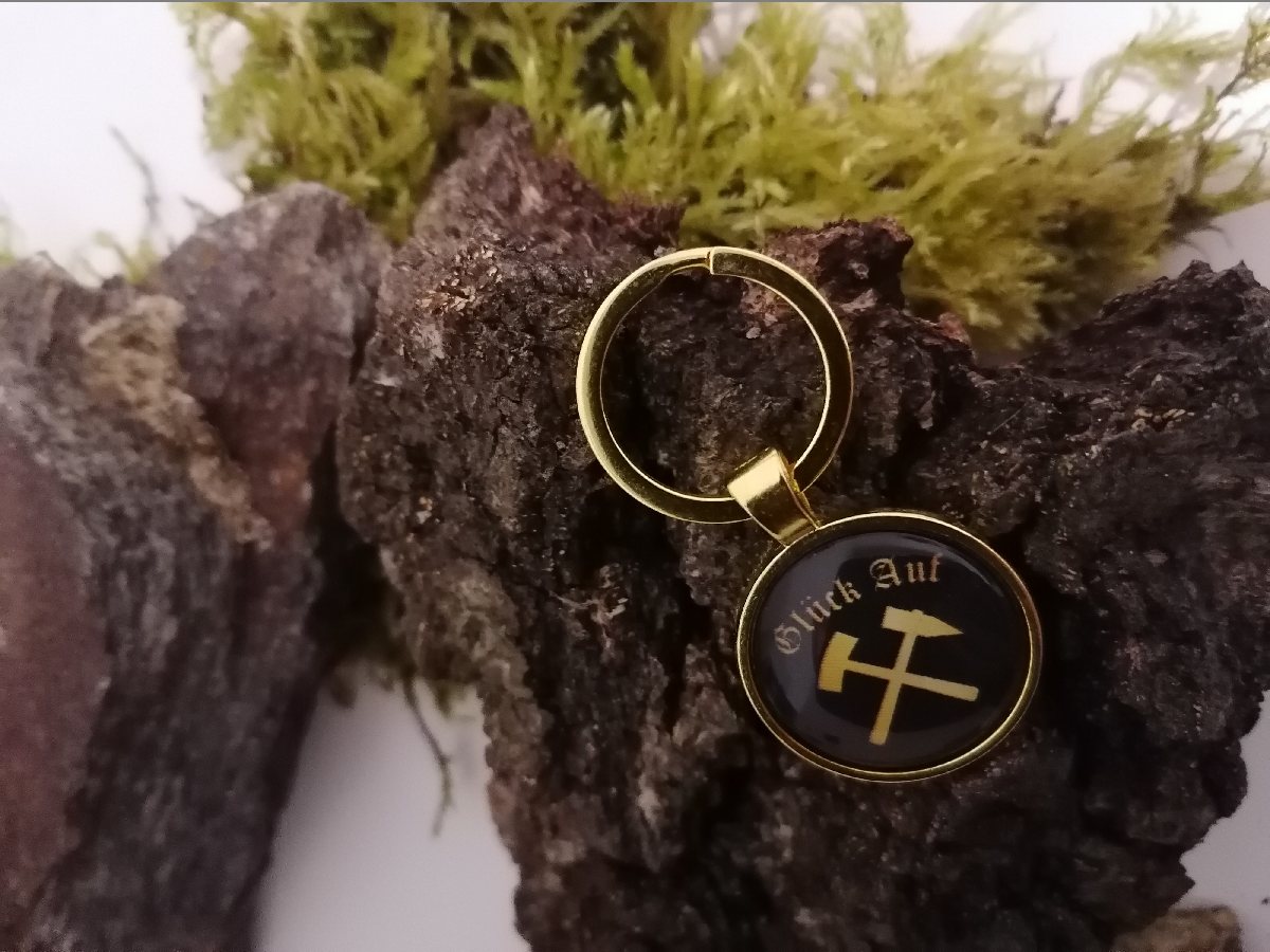 Schlüsselanhänger Glück auf in schwarz/gold Schlüsselanhänger Glück auf in schwarz/gold