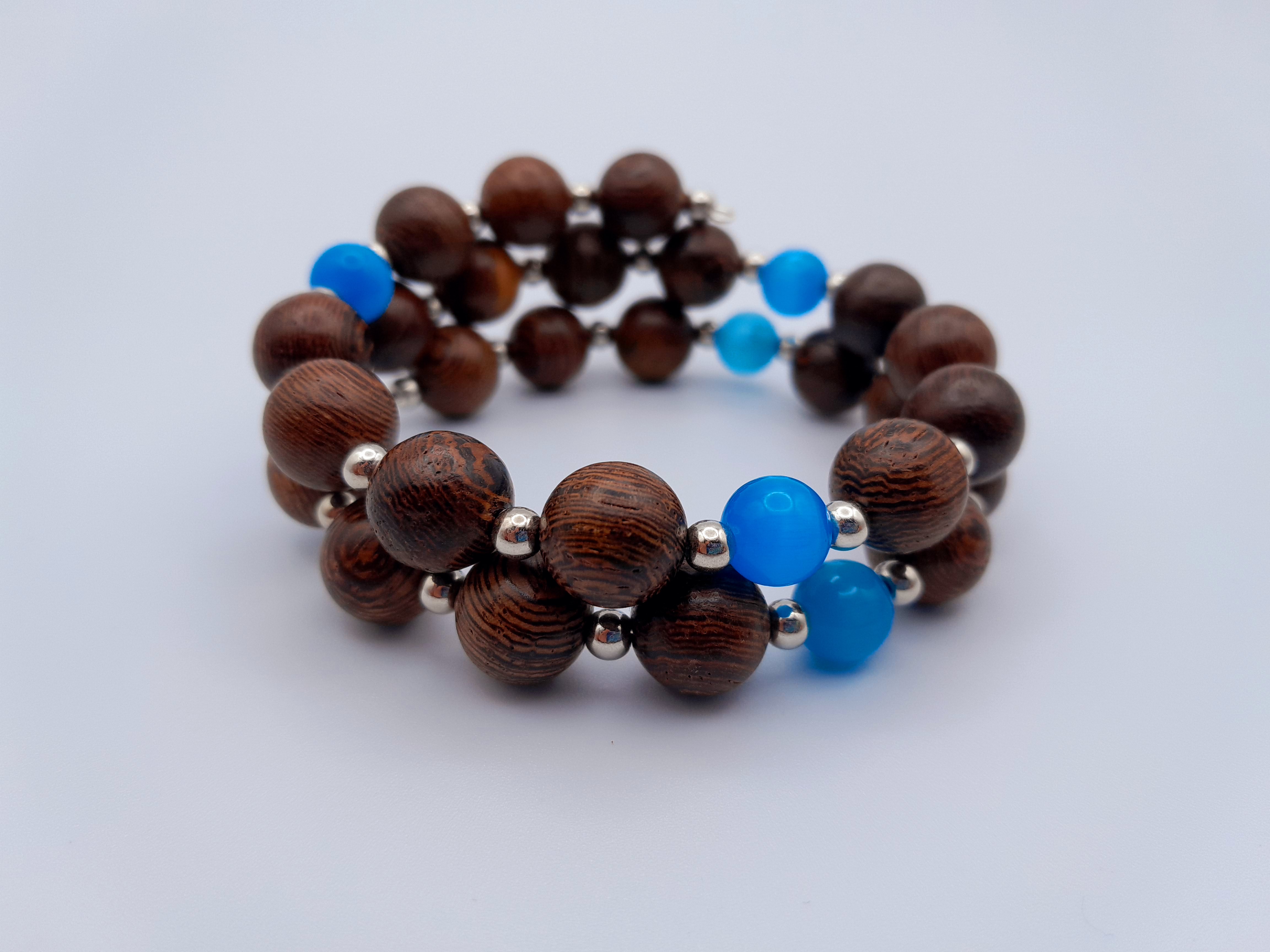 Armband mit Holzperlen und Glasperlen Katzenauge Armband mit Holzperlen und Glasperlen Katzenauge